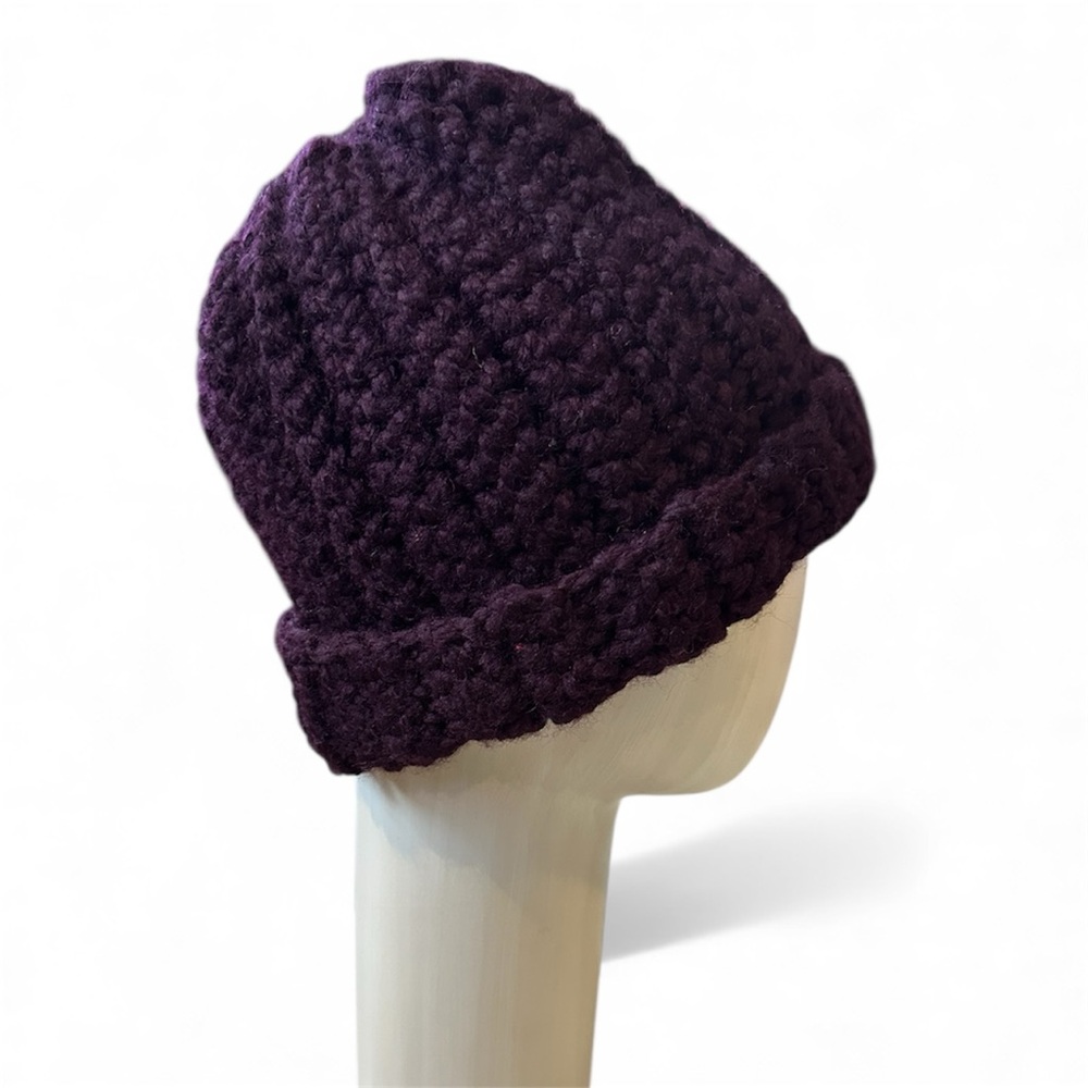 HAND KNIT thick Dark Purple Cozy Toque